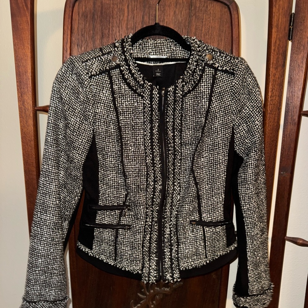 White House Black Market Tweed Blazer with Black Accents